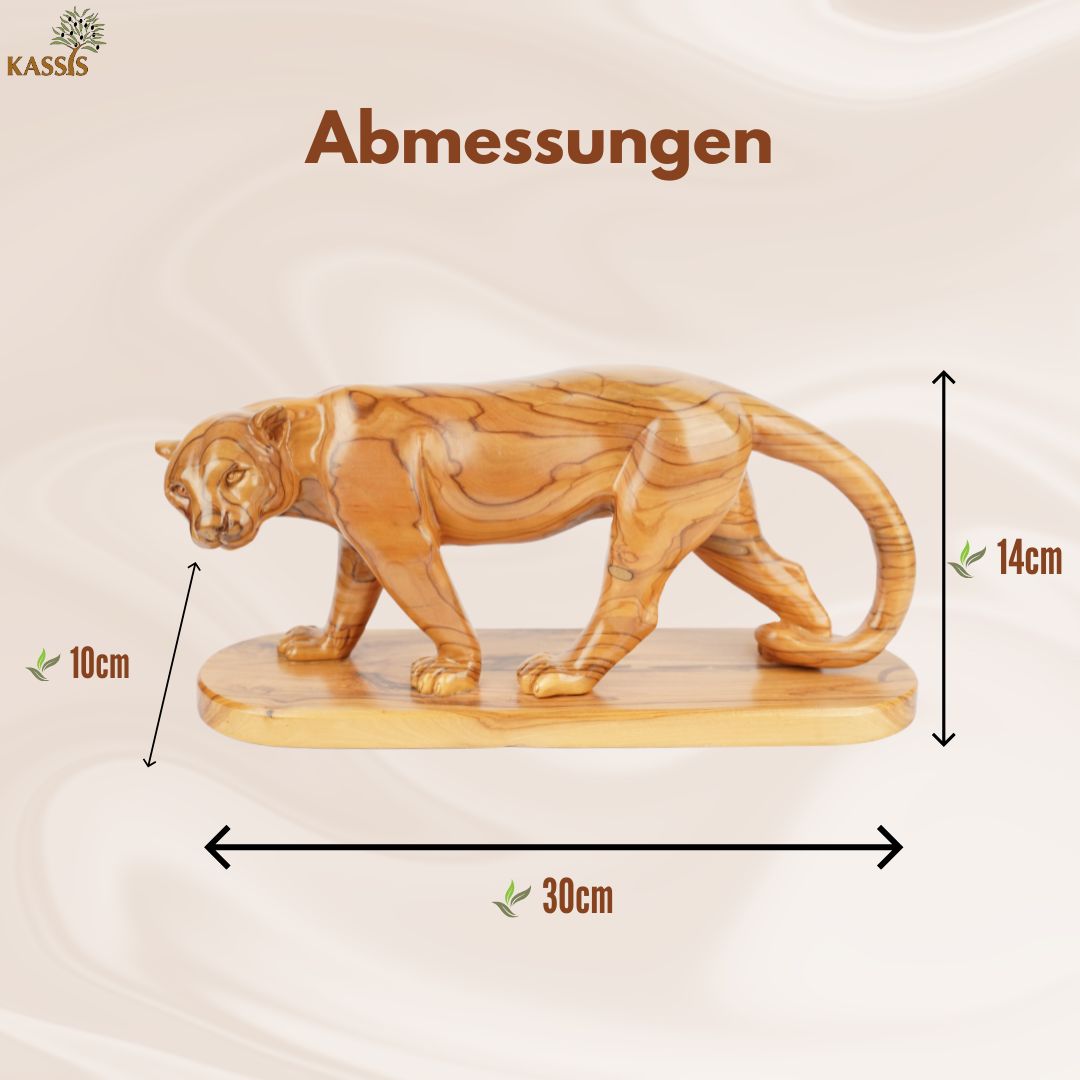 Hand-carved puma made of olive wood (large) – Exclusive wooden sculpture from Bethlehem (14x30 cm)