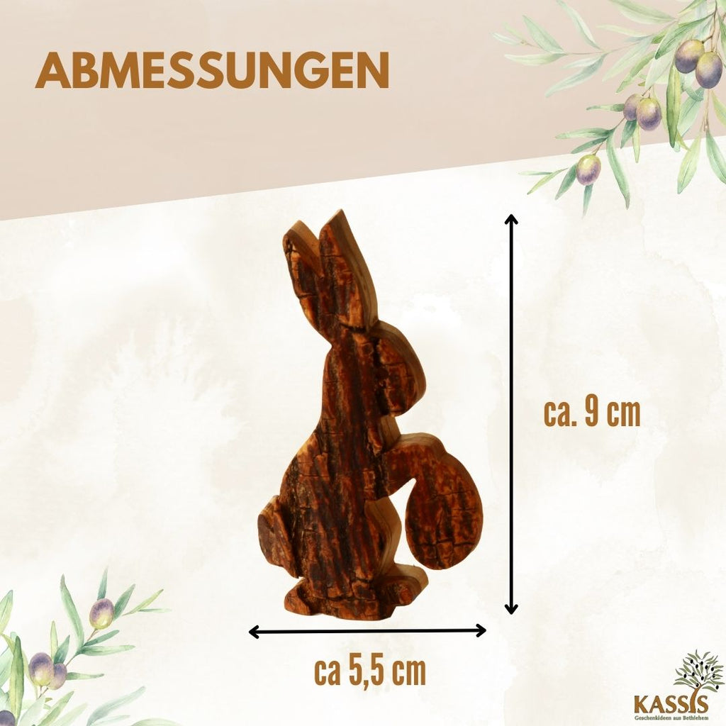 Easter decoration Easter bunny with egg Table decoration made of olive wood (with bark)