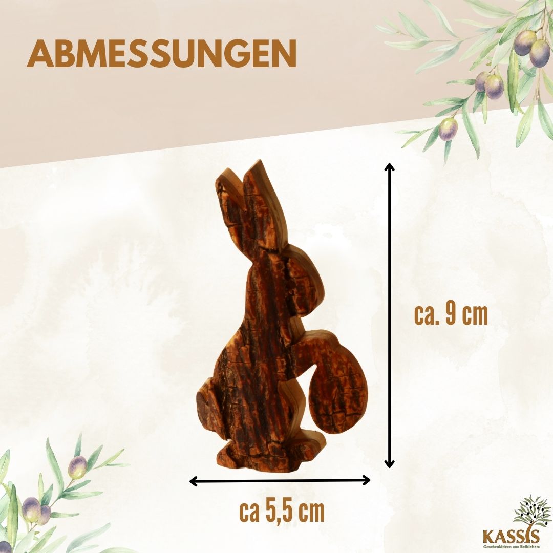 Easter decoration Easter bunny with egg Table decoration made of olive wood (with bark)