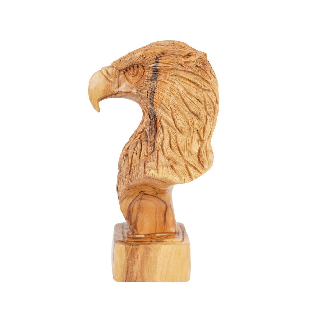 Hand-carved eagle head made of olive wood – Exclusive wooden sculpture from Bethlehem (23 cm)