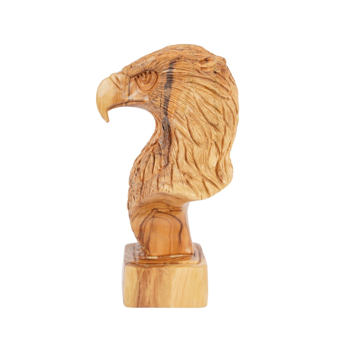 Hand-carved eagle head made of olive wood – Exclusive wooden sculpture from Bethlehem (23 cm)