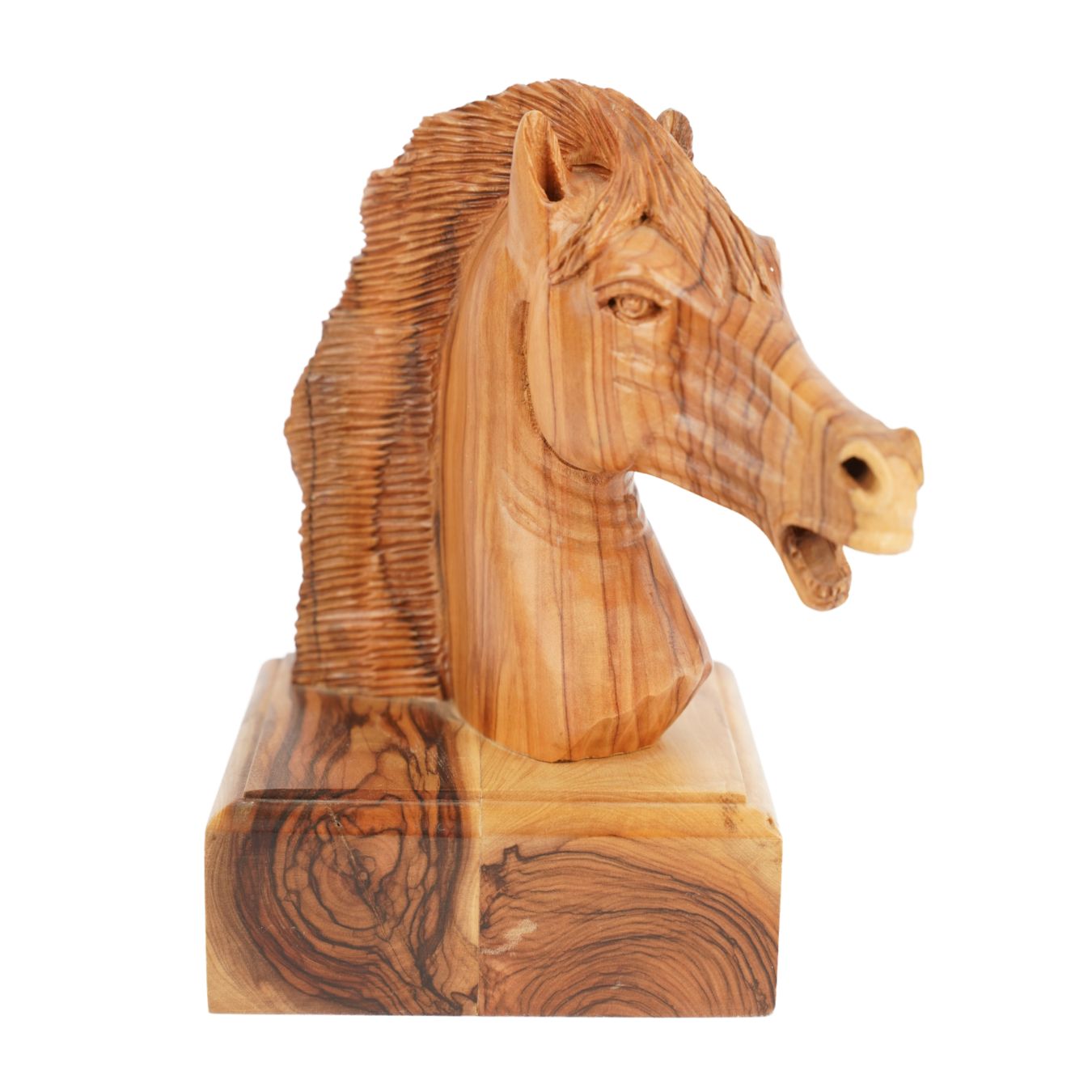 Hand-carved horse head made of olive wood (small) – Exclusive wooden sculpture from Bethlehem (16 cm)