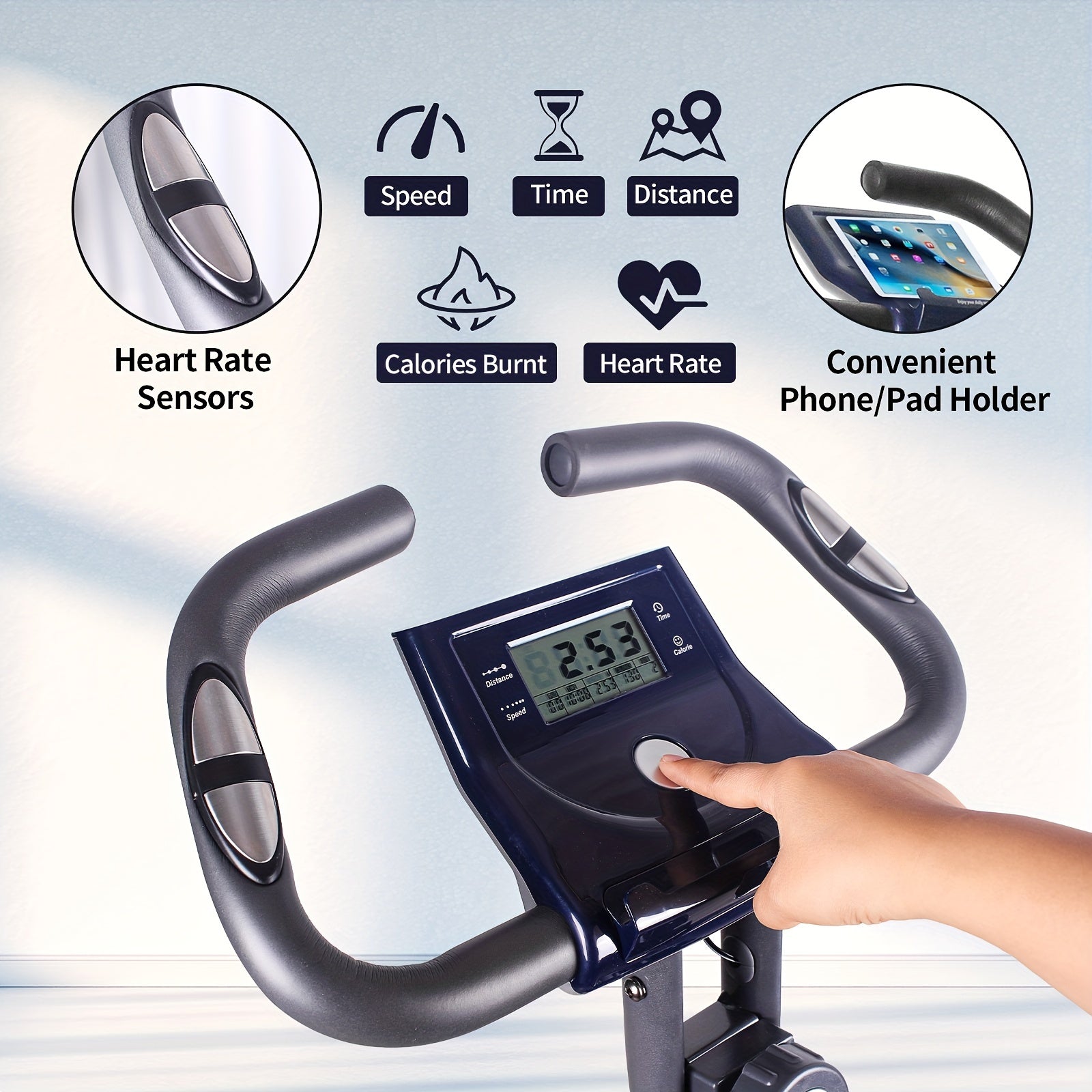 Ultra-Quiet Foldable X-Bike with Heart Rate Monitor & LCD Display(Blue)