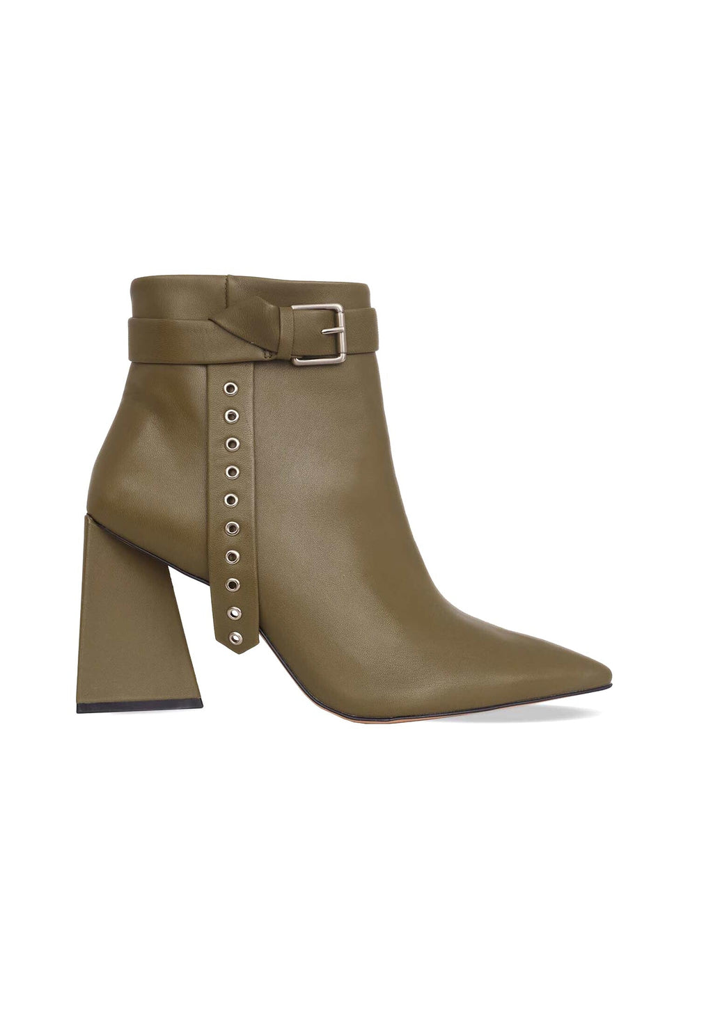 Salvia Green Leather Heeled Ankle Boots – Pointed Toe Elegant Design