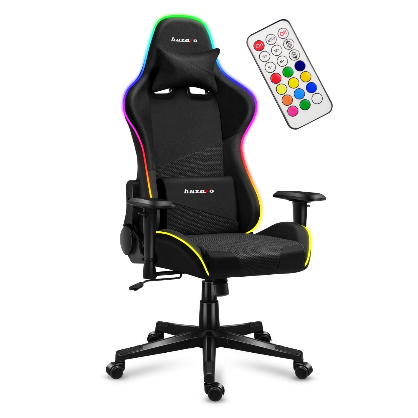 Scaun de gaming, Huzaro Force 6.3, brate reglabile, suport lombar reglabil, perna pentru gat, Mesh, 130 kg, Iluminare RGB, Negru (HZ-FORCE 6.3 RGB MESH)