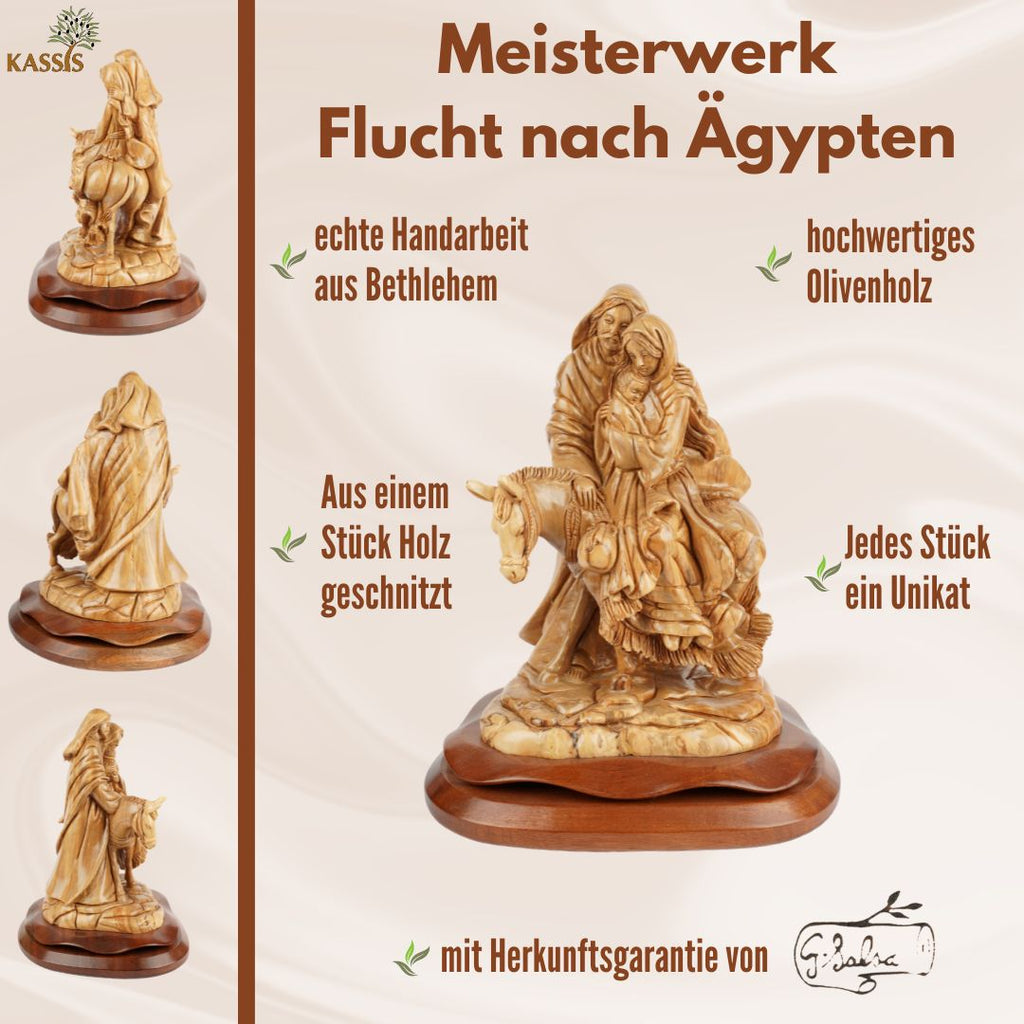 Flight into Egypt – Hand-carved olive wood sculpture from Bethlehem (30 cm)