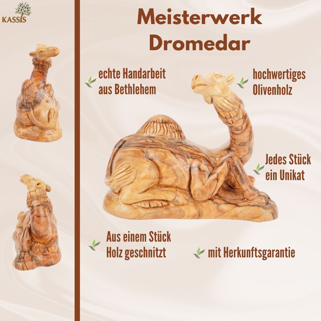 Hand-carved dromedary made of olive wood – Artful nativity figure from Bethlehem (11.5 cm)