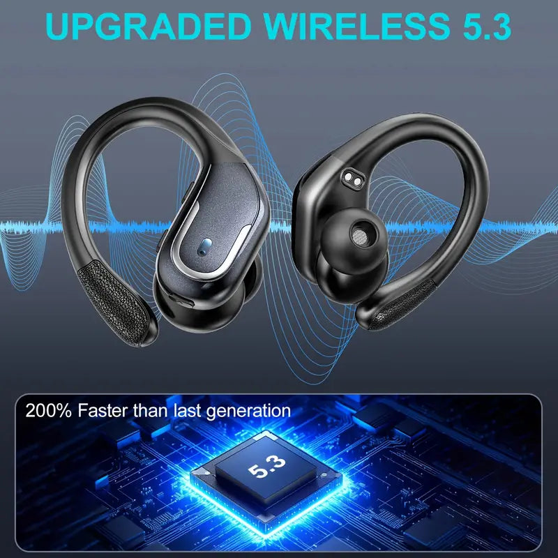 Wireless Sports Earbuds with Pure Bass Sound and LED Display - Black