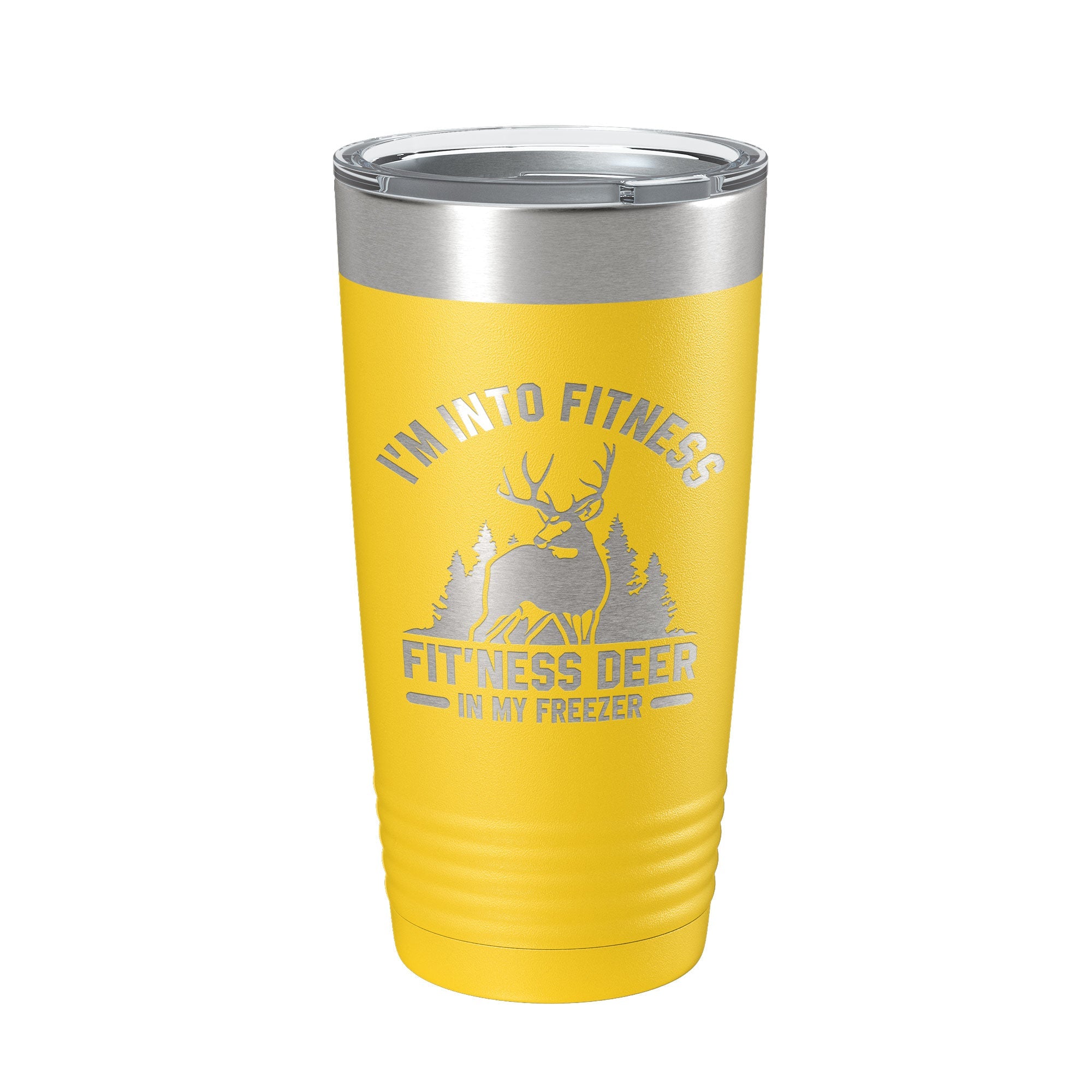 Deer Hunter Funny Tumbler Travel Mug I'm Into Fitness Fitting This Deer In My Freezer Insulated Laser Engraved Hunting Gift Coffee Cup 20 oz