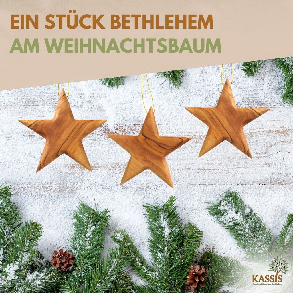 Stern Anhänger aus Olivenholz (8 cm) | Baumschmuck & stilvolle Weihnachtsdeko