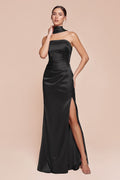 STRAPLESS SATIN DRESS & SASH CD7451
