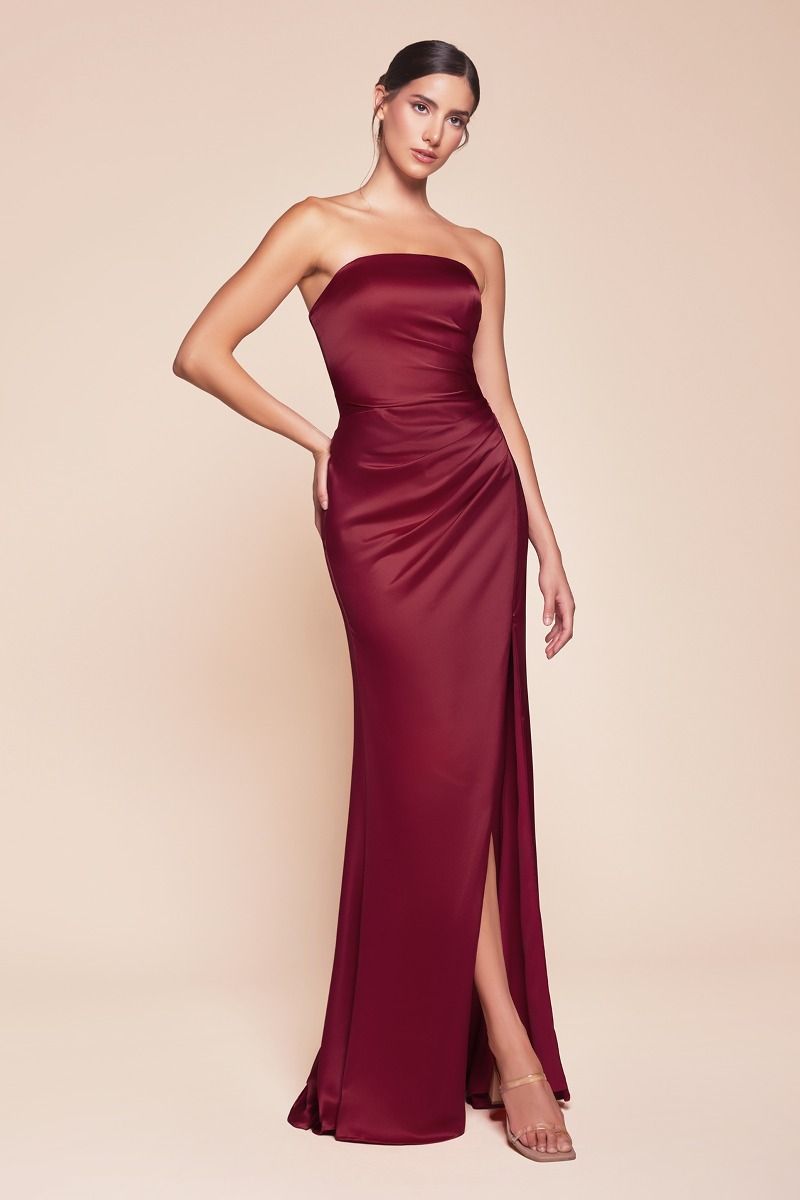 STRAPLESS SATIN DRESS & SASH CD7451