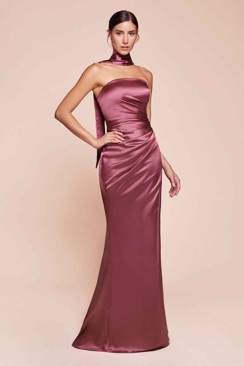 STRAPLESS SATIN DRESS & SASH CD7451