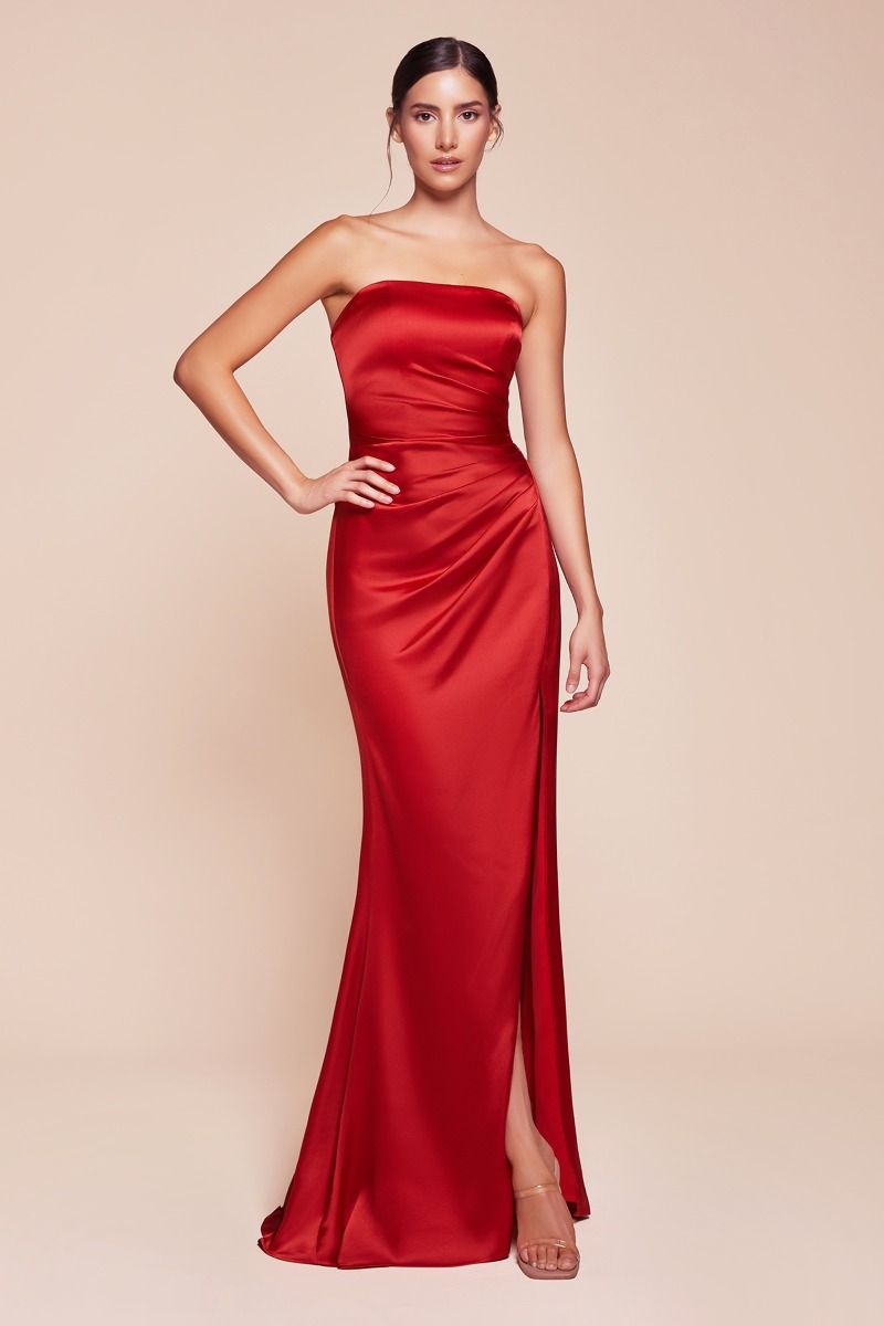 STRAPLESS SATIN DRESS & SASH CD7451