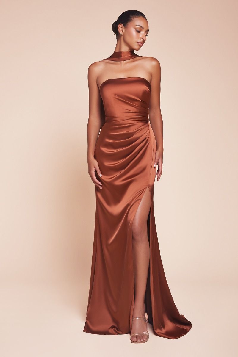 STRAPLESS SATIN DRESS & SASH CD7451