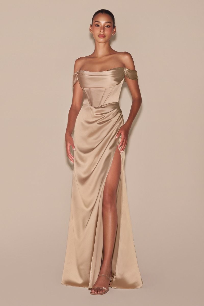 Off The Shoulder Satin Corset Gown Curve