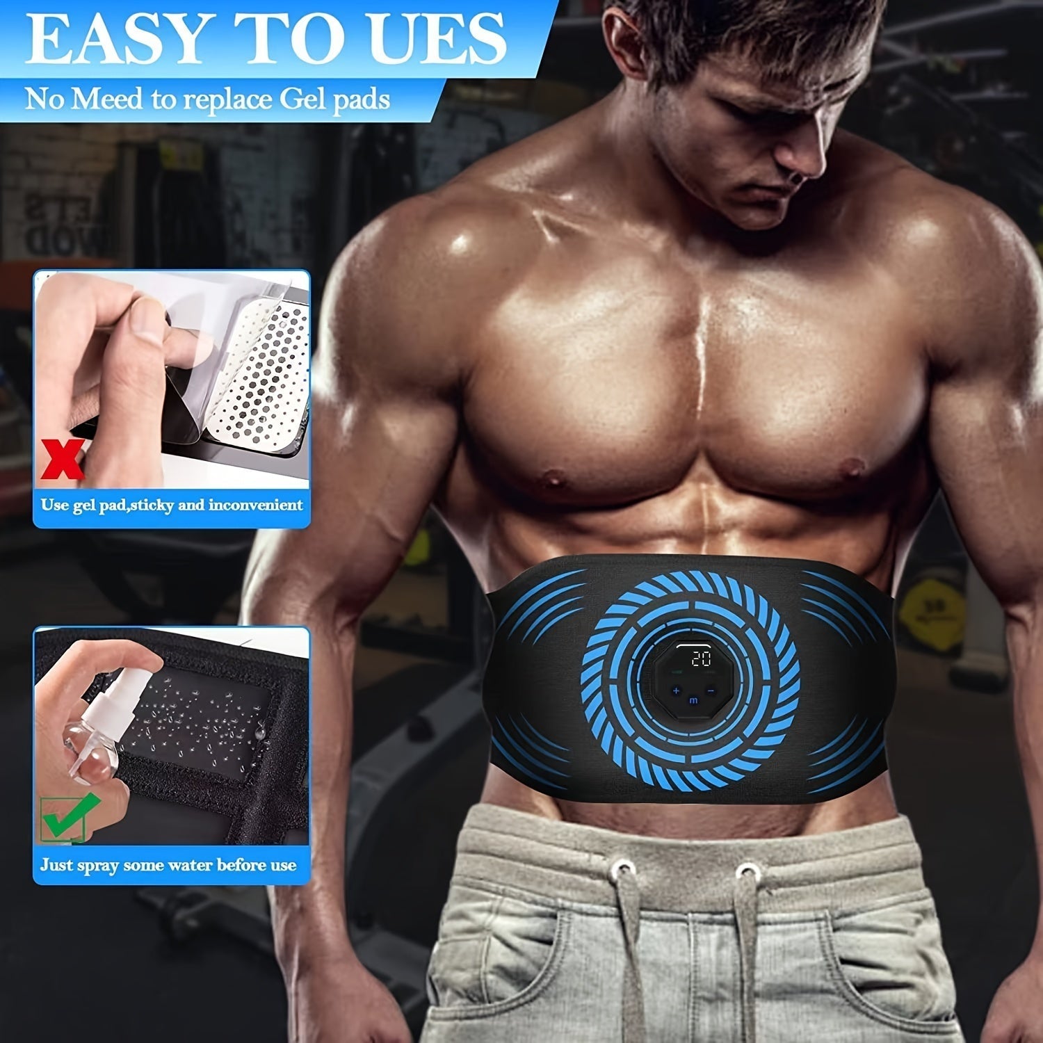 USB Rechargeable Ab Massage Belt – 6 Modes(Black)