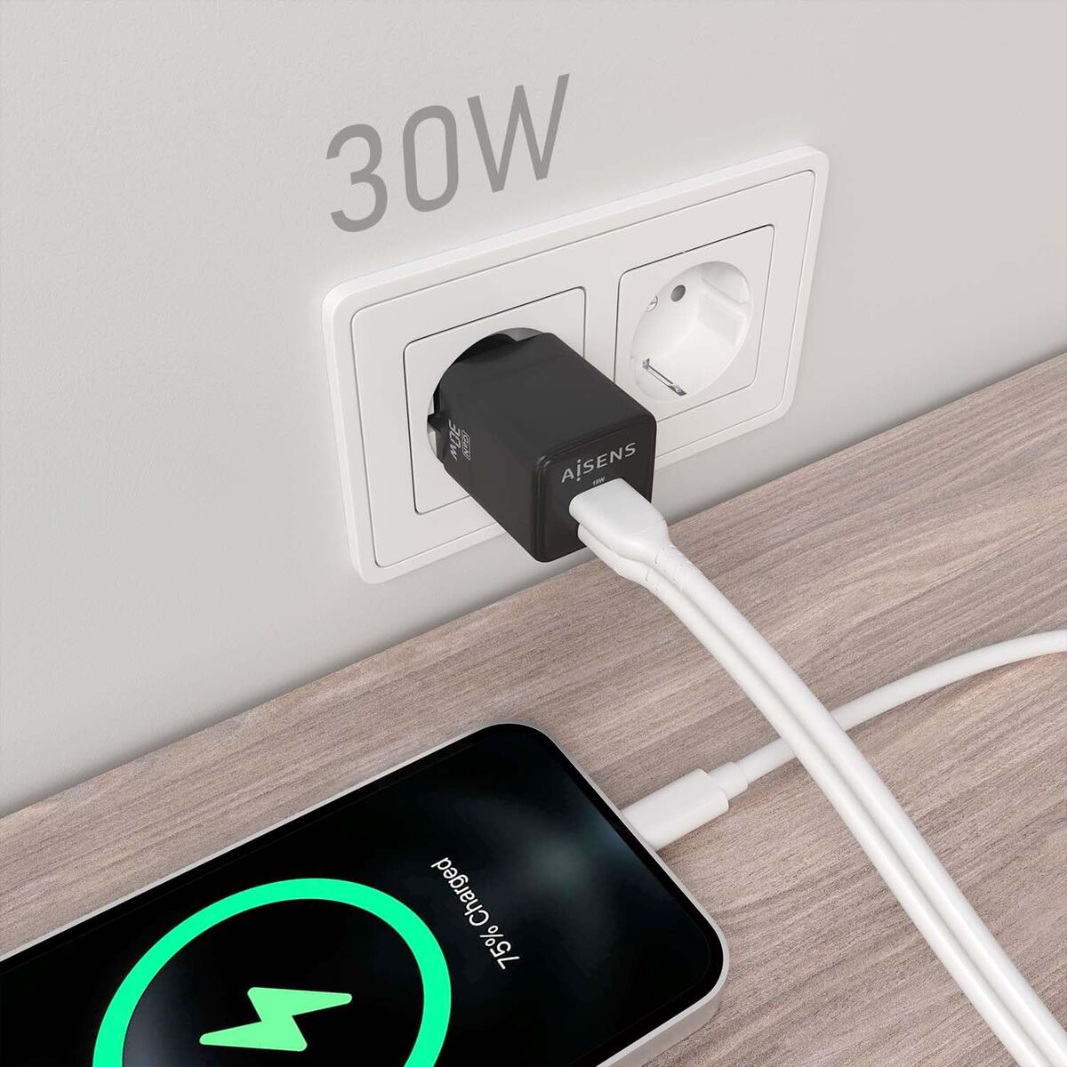 Wall Charger Aisens ASCH-30W2P038-BK Black Multicolour 33 W