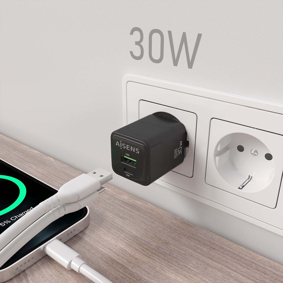 Wall Charger Aisens ASCH-30W2P038-BK Black Multicolour 33 W