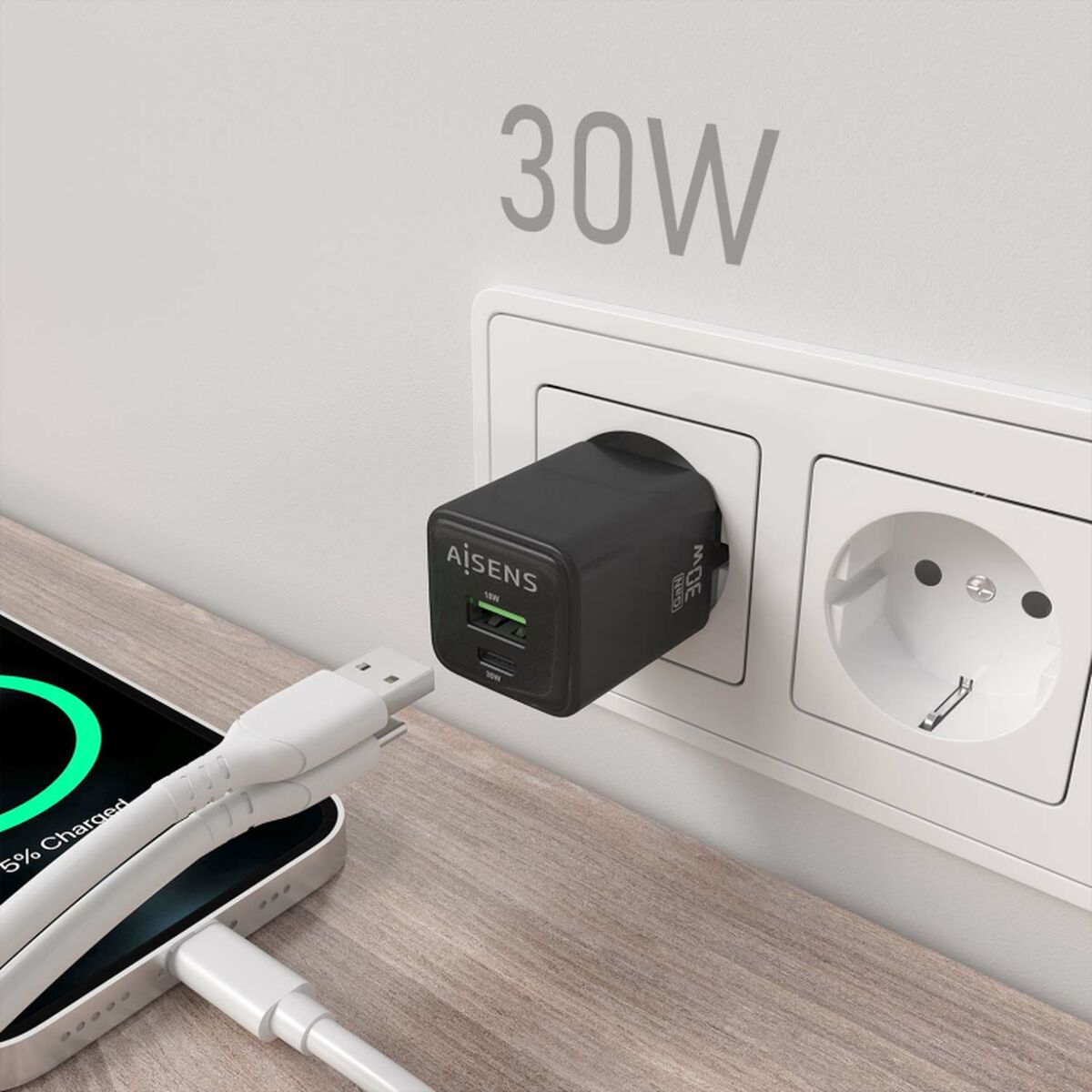 Wall Charger Aisens ASCH-30W2P038-BK Black Multicolour 33 W