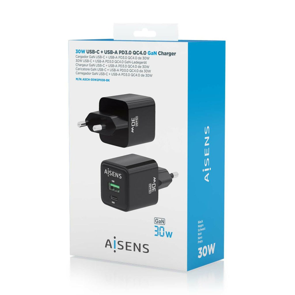 Wall Charger Aisens ASCH-30W2P038-BK Black Multicolour 33 W