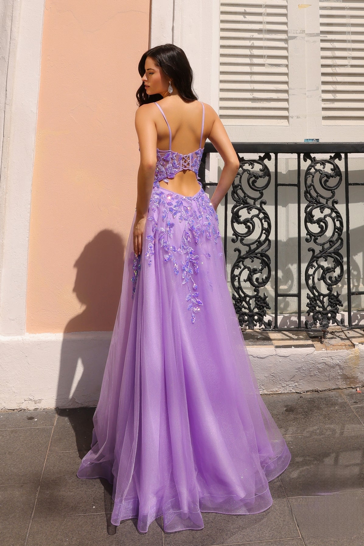 Fashion Forward A-Line Dress w/ Elegant Leg Slit & Sequins Embroidery Over Corset Bodice NXH1350
