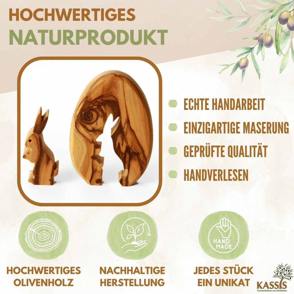 Osterhase im Ei aus Olivenholz | Liebevolle Tischdeko & Osterdeko für Frühling und Ostern