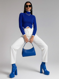 Blue Ribbed Knit Sweater LENOX: New Colección COUTURE in NOLITA - BYMANYC ® New York