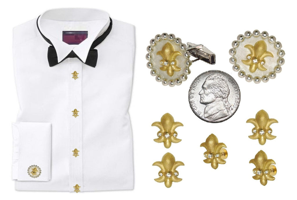 Fleur De Lis Tuxedo Shirt Studs: Diamonds in Sterling Silver