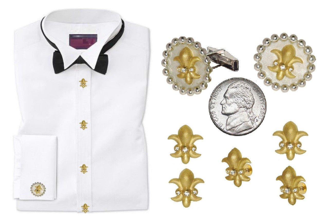 Fleur De Lis Tuxedo Shirt Studs: Diamonds in Sterling Silver