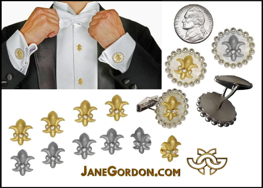 Fleur De Lis Tuxedo Shirt Studs: Diamonds in Sterling Silver