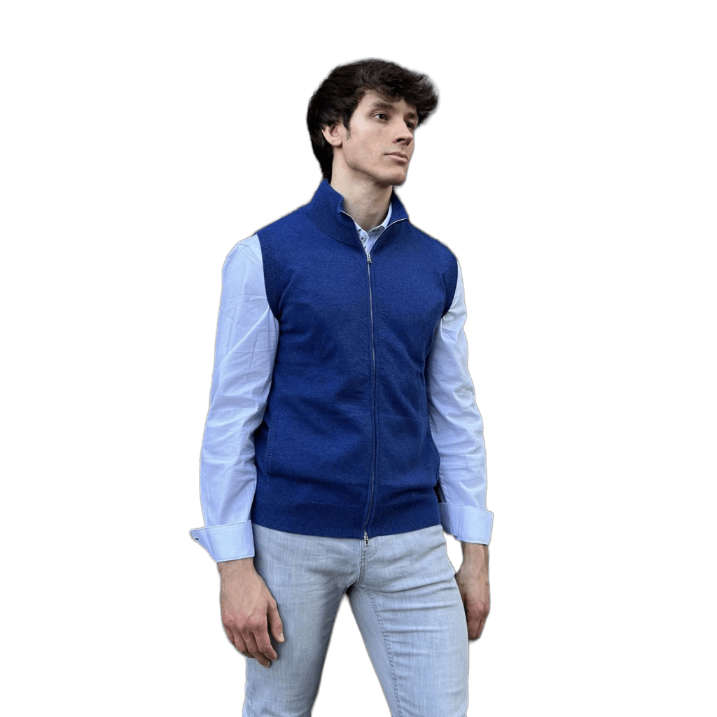 Men's Zip-Up Pure Cashmere Sleeveless Shooting Jacket