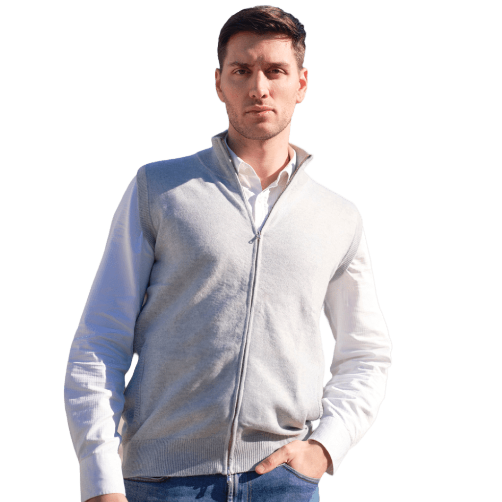 Men's Zip-Up Pure Cashmere Sleeveless Shooting Jacket