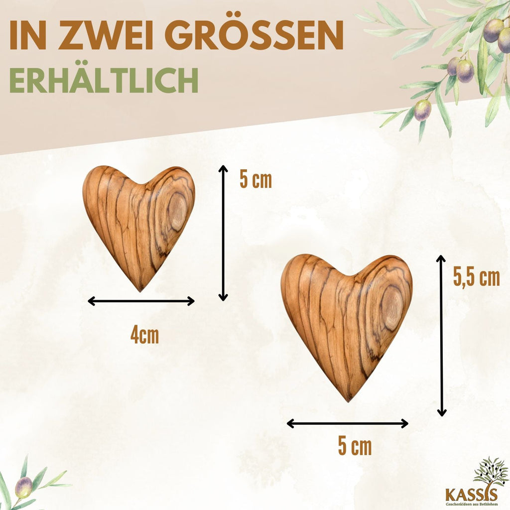 Heart-shaped gift, olive wood, palm stone, lucky charm