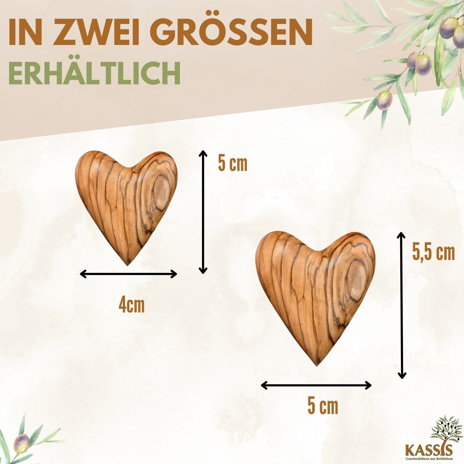 Heart-shaped gift, olive wood, palm stone, lucky charm