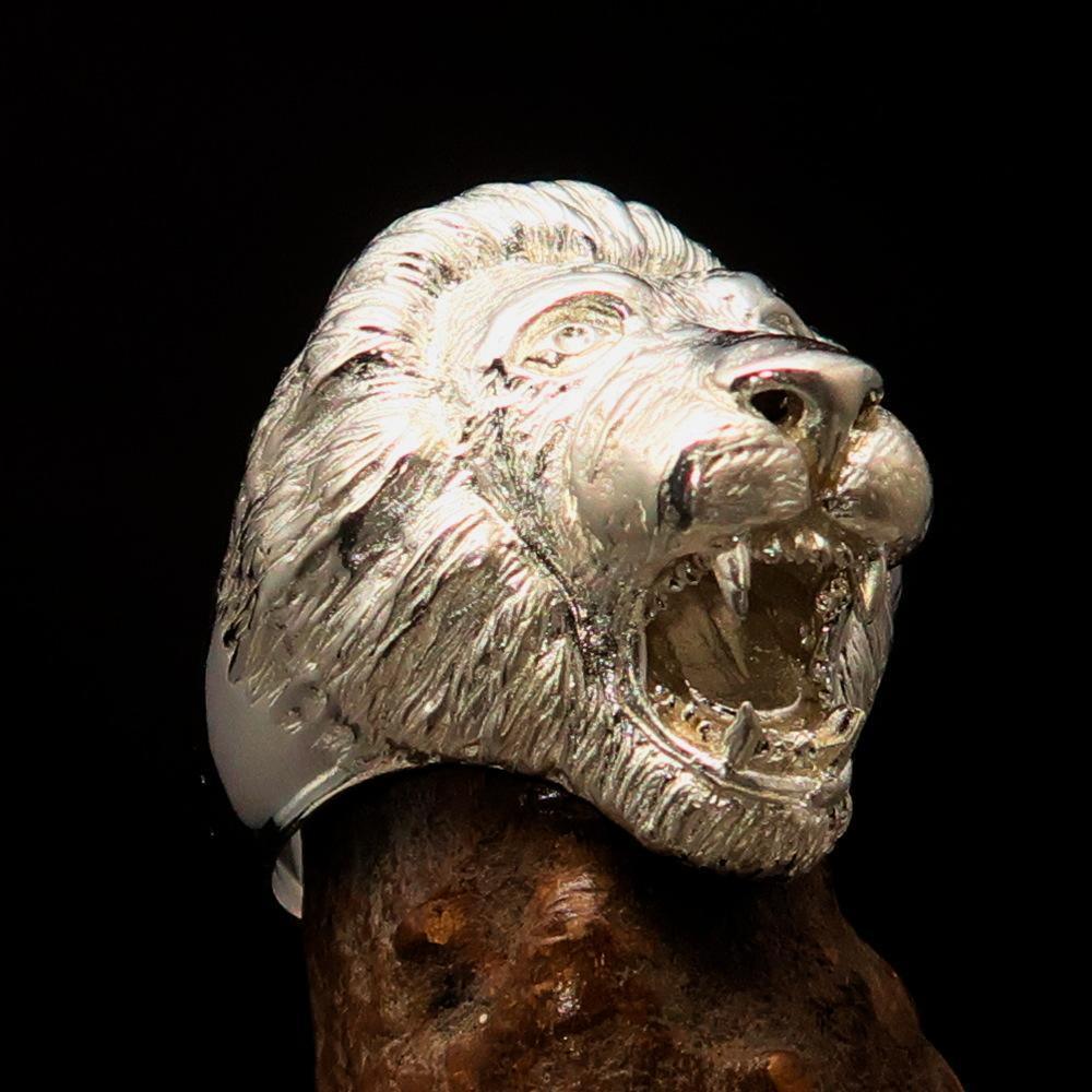 Excellent crafted Men's Animal Ring Male Lion Mirror Polished - Sterling Silver