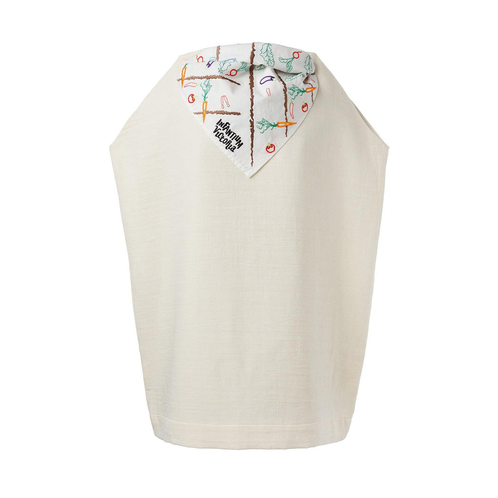 Womens Off-White Handkerchief Dress with Embroidered Scarf