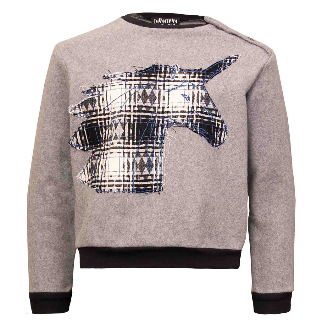Grey Fleece Sweatshirt with Unicorn Appliqué