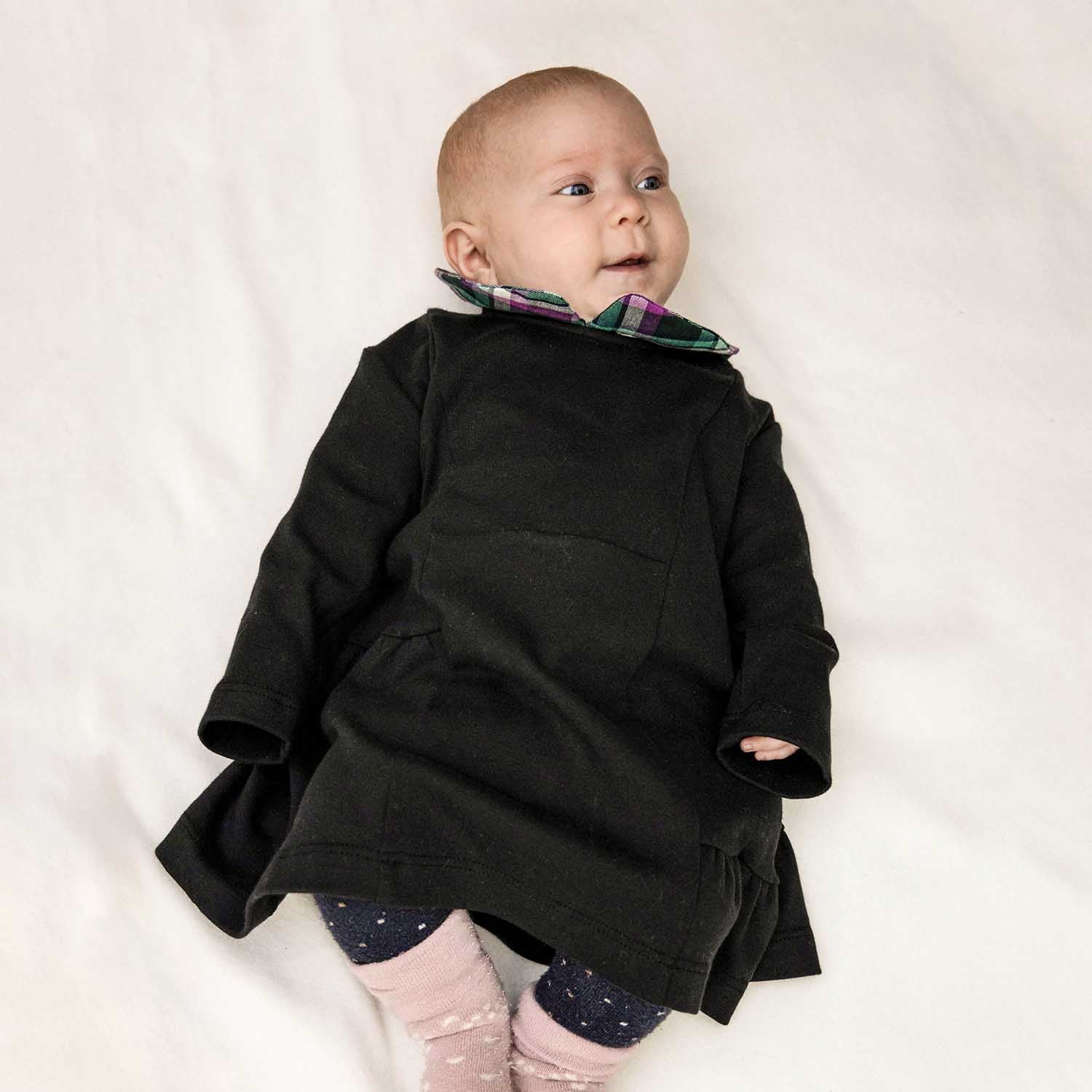 Black Baby Dress with Tartan Detail