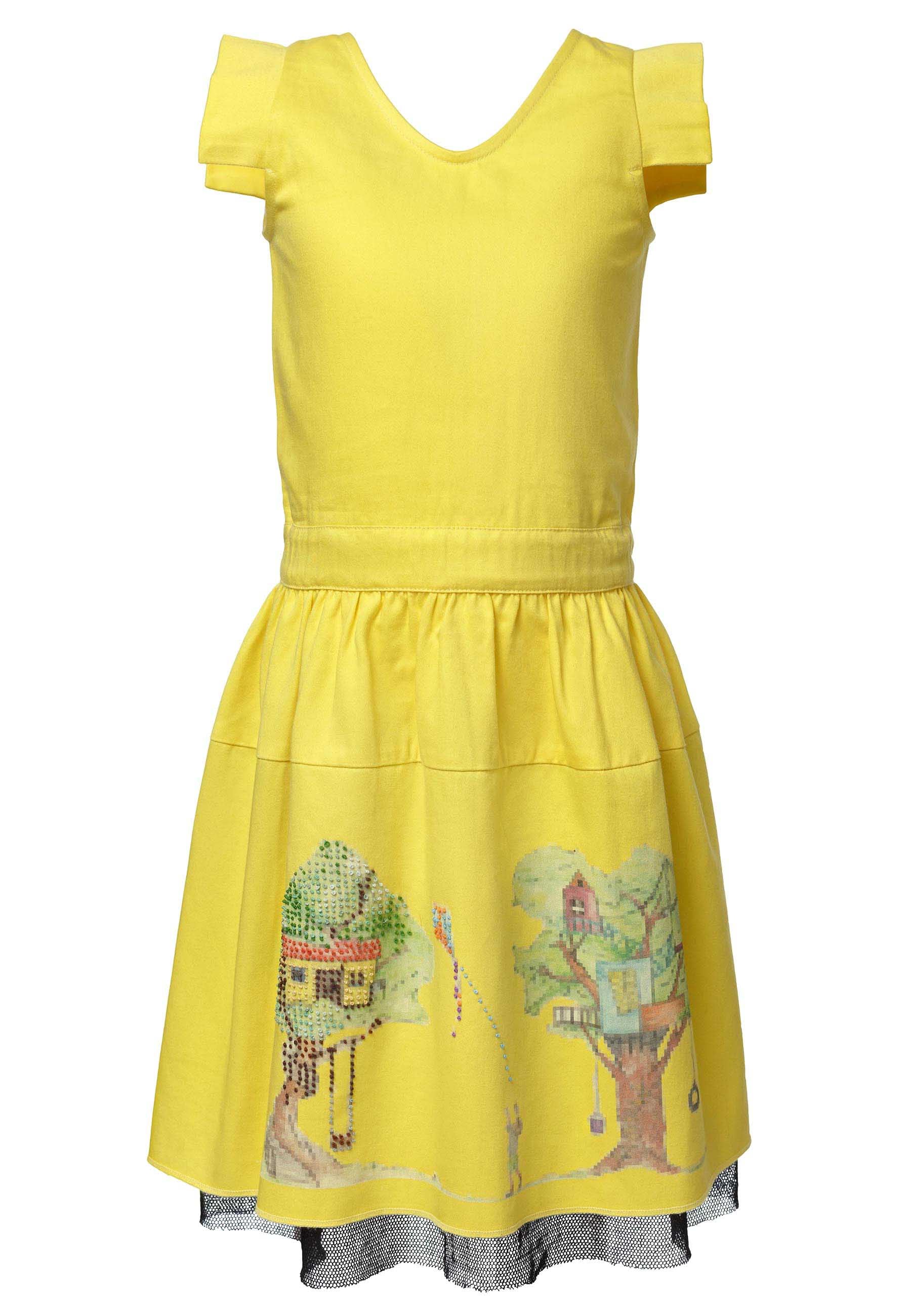 Yellow Embroidered Dress for Girls