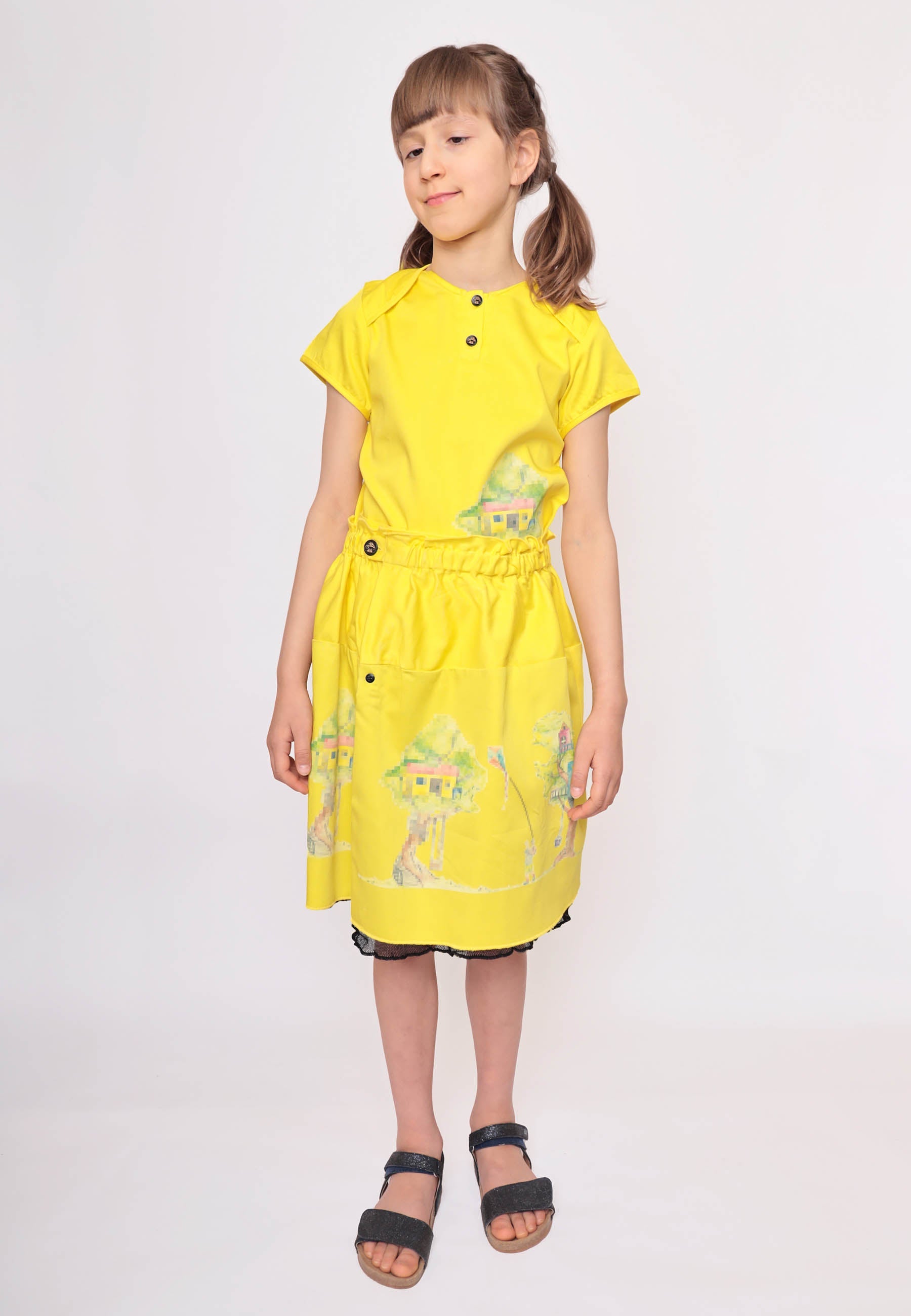 Yellow Skirt with Treehouse Print
