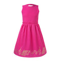 Pink Flower Girl Dress with Golden Hand Block Print