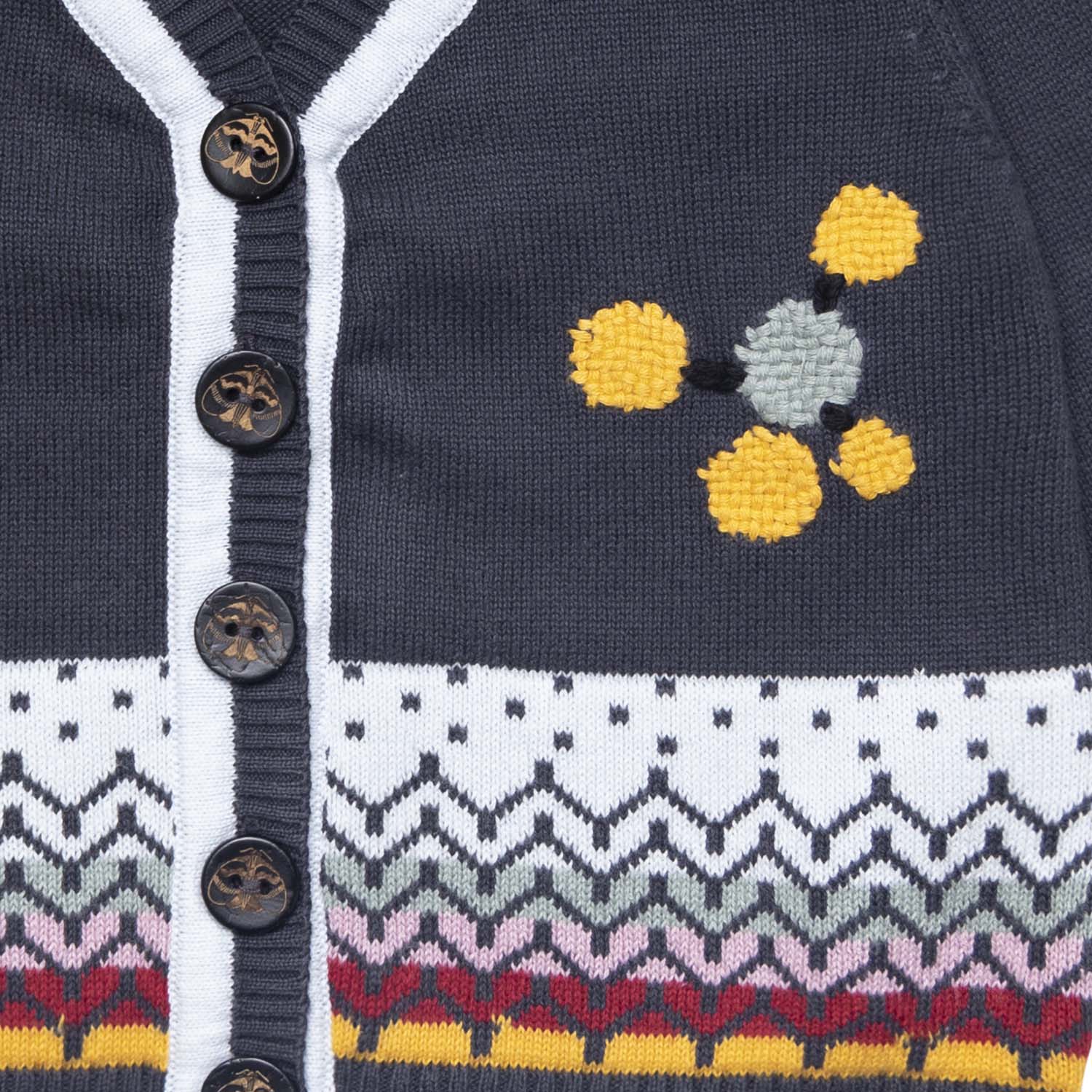 Grey Baby Cardigan with Hand Embroidery