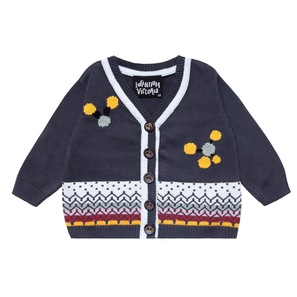 Grey Baby Cardigan with Hand Embroidery