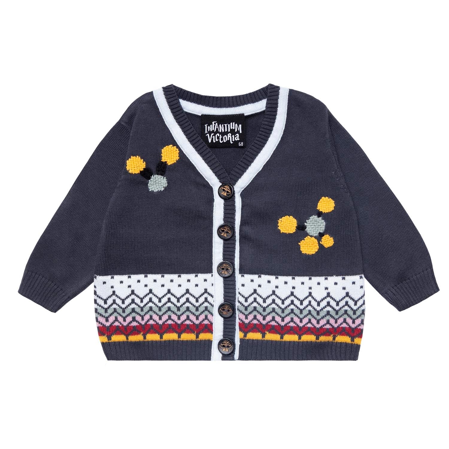 Grey Baby Cardigan with Hand Embroidery