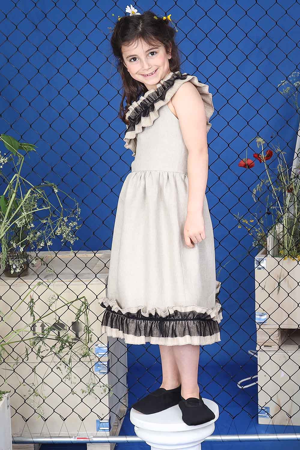 World Exclusive Limited Edition Linen Dress with Lotus Silk Details