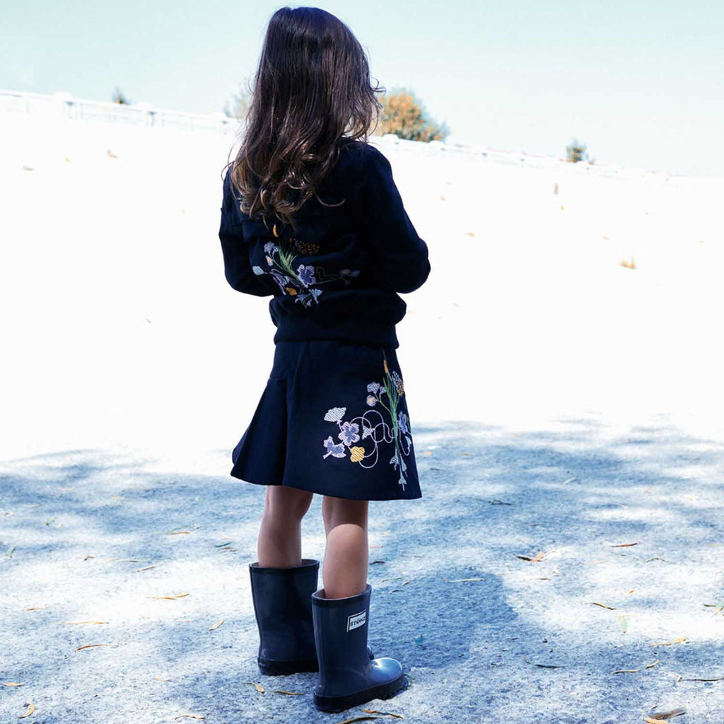 Black Bomber Jacket with Floral Emproidery
