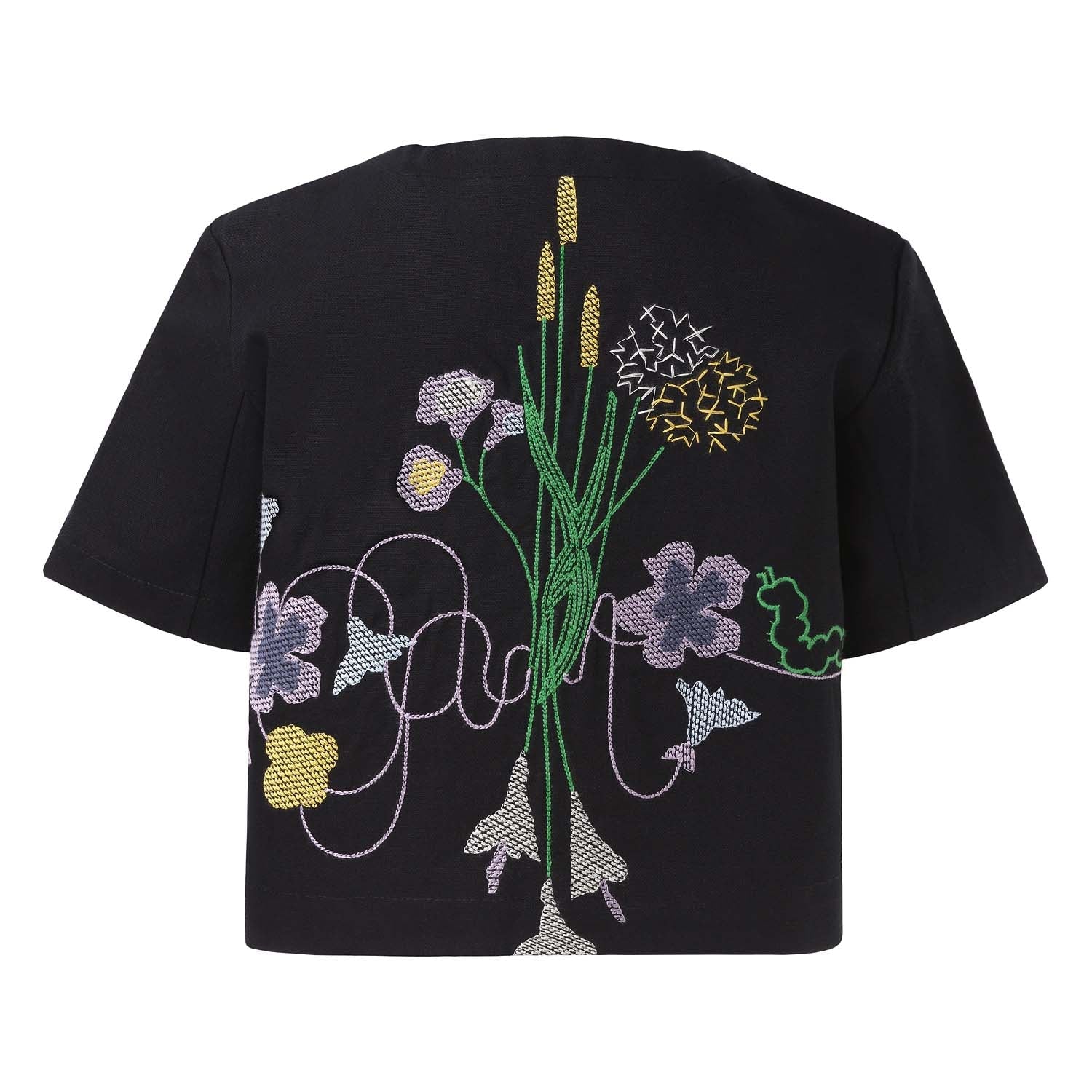 Black Crop Top with Floral Embroidery