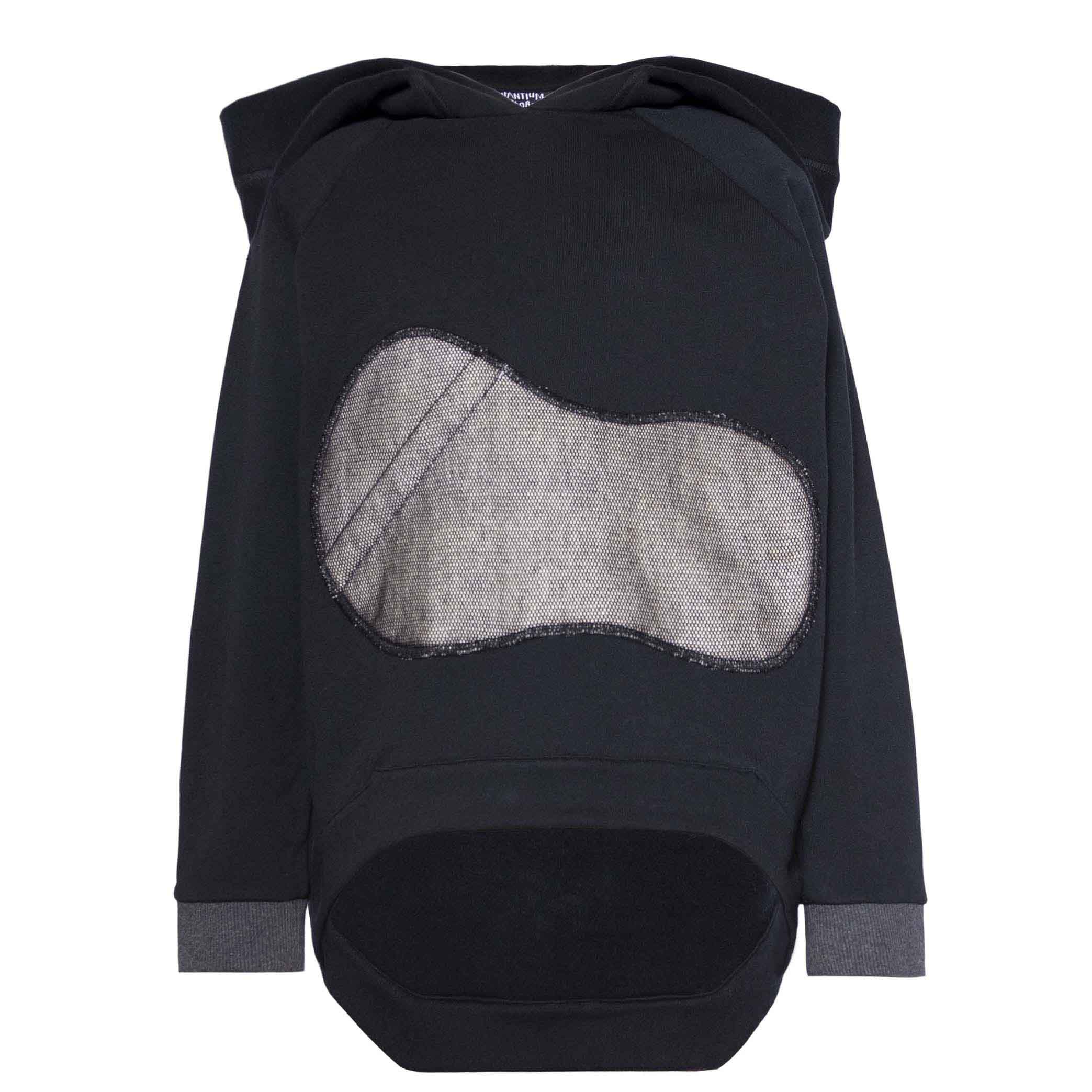 Black Cotton Hoodie with Appliqué