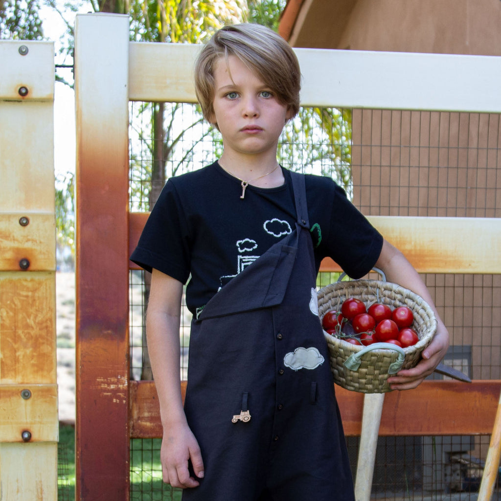 Short Sleeve Black T-Shirt with Tractor Print